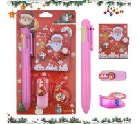 Stylos à Bille de Noël,6-en-1 Multicolores à Stylos Billes Rétractable + Bloc-Notes de Noël + Surligneurs + Rubans Correcteurs,Fourniture Scolaire Papeterie Fourniture Bureau,Cadeaux de Noël Fête