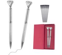 Stylos À Bille Diamant, Stylos À Bille En Métal Cristal Avec Beau Argent Corps Sculpté, 2 Stylos Diamant Comprennent 10 Recharges Noires, Pour Bureau, École, Hôtel, Mariage, Fête