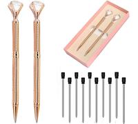 Stylos À Bille Diamant, Stylos À Bille En Métal Cristal Avec Beau Corps Sculpté, 2 Stylos Diamant Comprennent 10 Recharges Noires, Pour Bureau, École, Hôtel, Mariage, Fête, En Or Rose