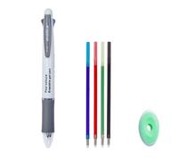 Stylos à bille effaçables 4 en 1 - 4 couleurs - Stylo à bille rétractable de 0,5 mm - Stylos à encre multicolore pour bureau, école, étudiants, enfants, cadeau (gris macaron)