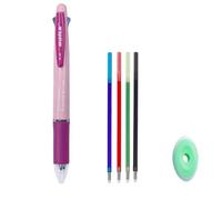 Stylos à bille effaçables 4 en 1 multicolores - 4 couleurs - Stylo à bille rétractable de 0,5 mm - Stylos à encre multicolore pour bureau, école, étudiants, enfants, cadeau (rose macaron)