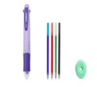 Stylos à bille effaçables 4 en 1 multicolores - 4 couleurs - Stylo à bille rétractable de 0,5 mm - Stylos à encre multicolore pour bureau, école, étudiants, enfants, cadeau (violet macaron)