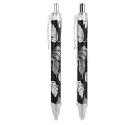 Stylos à bille rétractables avec clip de poche - Stylo à encre gel noire - Pointe fine de 0,5 mm - Séchage rapide - Encre liquide - Motif jacquard - Feuilles noires et grises - Fournitures de bureau