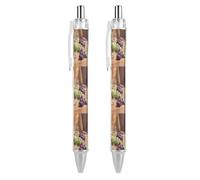 Stylos à bille rétractables avec clip de poche - Stylo à encre gel noire - Pointe fine de 0,5 mm - Séchage rapide - Encre liquide - Verre à vin et raisins - Fournitures de bureau - Fournitures de