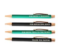 Stylos à bille rétractables | Stylo à bille Pastor Appreciation - Stylos d'écriture noirs - 4 stylos à encre, citations inspirantes gravées, stylo rétractable pour le travail, la maison, l'école