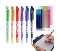 Stylos à encre gel effaçables | 6 couleurs pour prise de notes, écriture lisse, pointe fine de 0,5 mm, avec 30 recharges pour prise de notes, planificateur, mots croisés