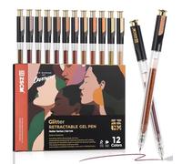 Stylos à encre gel rétractables à paillettes - 12 couleurs - Grande capacité - Teinte de peau métallique - Pointe fine de 1 mm - Écriture lisse - Pour livres de coloriage pour adultes, prise de notes