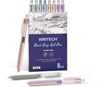 Stylos à encre gélatineuse rétractables WRITECH : 8 pièces, encre noire, pointe extra fine de 0,5 mm, stylo à clic pour un écriture fluide, journal intime, dessin, prise de notes, croquis, sans dégâts