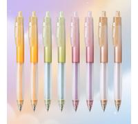Stylos à encre gélatineuse rétractables WRITECH : Baril de couleur dégradée esthétique, point fin de 0.5 mm, encre noire, prise en main moelleuse, 8 pièces pour le journal intime, la prise de notes, l