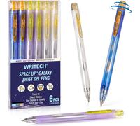 Stylos à encre gélatineuse WRITECH Twist : point fin 0,5 mm encre noire 6 pièces bas centre de gravité stylo rotatif sans tache clic silencieux espace Gel Galaxy