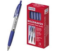 Stylos à encre rétractables Dohe à base d'huile - Pointe bille 1 mm - Course 0,4 mm - Corps transparent avec grip en caoutchouc - Boîte de 12 unités G