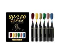 Stylos À Gribouiller Pour Ongles - 130 G, 6 Couleurs, Marqueurs À Pointe Fine À Séchage Rapide, Outils De Dessin Pour Vernis Gel Pour Femmes, Mères, Jeunes, Kit De Stylos Pinceaux | Ensemble De Décora