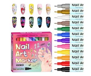 Stylos à ongles - 12 couleurs outils de peinture à pointe fine, stylos à gribouiller à pointe fine | Journal de bricolage, ongles, manucure, femmes, dames, mères, hommes, adolescents, débutants, salon