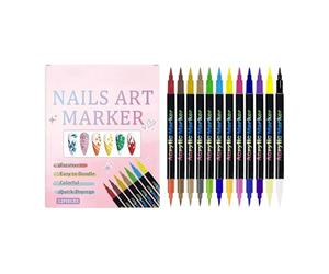 Stylos à ongles - Marqueurs à ongles - 12 couleurs à double extrémité - Séchage rapide - Marqueurs de dessin pour filles, épouse, petite amie, fille, vacances, fête d'anniversaire à la maison