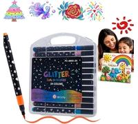 Stylos à paillettes, marqueurs à paillettes à double pointe avec étui | Lot de marqueurs à paillettes à double pointe avec pinceau et pointes rondes, 30 % d'encre en plus d'encre néon à paillettes