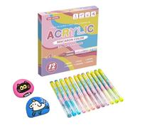 Stylos À Peinture Acrylique - Ensemble De 12 Marqueurs De Couleur, Corps ABS, Stylos Multi-surfaces | Encre Permanente Imperméable, Dessin Artisanal, Peinture Sur Roche, Verre, Tissu, Bois, Métal, Pro