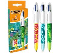 Stylos Bille 4 Couleurs Velours - BIC - Moyenne - Pack de 3 - Décors Jungle - Écriture Précise