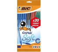 Stylos bille - BIC - Cristal Soft - Lot de 20 - 4 couleurs - Pointe moyenne - Non rechargeable