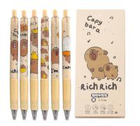 Stylos Capybara mignons - Stylo de point fin, ensemble de poignée souple | Encre noire rétractable de 0,5 mm, outils d'écriture esthétiques conçus pour les fournitures pour filles filles