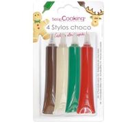 ScrapCooking – Stylos alimentaires pâtisserie – 4 Stylos Choco Noël – Marron Blanc Vert Rouge – 7060
