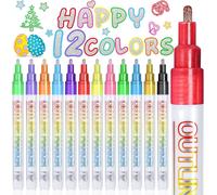 Stylos Contour 12 Couleurs Feutres Paillettes Stylo Paillette Marqueur Magique Feutre Acrylique Pour Dessin,Scrapbooking,Carte Cadeau,Loisirs Créatifs Fille,Cadeau Noel Enfant