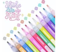 Stylos Contour,12 Couleurs Stylo Double Ligne Marqueur,Ensemble De Marqueurs Métalliques Métallisés,Pailletés Pour Dessiner Sur Les Cartes Cadeaux,Et Les Roches