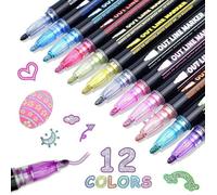 Stylos Contour - Marque - 12 pièces - Multicolore - Argent métallique - Double ligne automatique