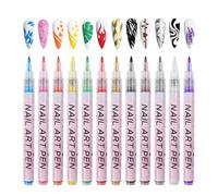 Stylos De Doodle Pour Ongles,12 Couleurs à Séchage Rapide avec Pinceau 3D pour le Pointillage - 0,5mm Stylos Vernis À Ongles Gel | Pour Pointillage, Peinture, Coloration, La Maison, Le Salon,