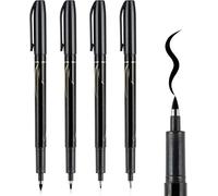 Stylos De Lettrage À Main, Stylos De Marqueur De Pinceau Rechargeables Ensemble Noir - 4 Taille À Tête Douce De Calligraphie Ensemble Pour Les Artistes Et Les Débutants , Pack De 6