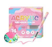 Stylos de peinture acrylique, 24 marqueurs de peinture de couleurs pour toile, pointe souple à base d'eau, pinceau graffiti résistant à la décoloration pour chaussures, travail du bois, cuir, tissu