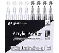 Stylos de Peinture Acrylique Noir et Blanc, Lot de 8 Pointe Fine Marqueurs 0.7mm Stylos Marqueurs Permanents pour Carte de Noël, Pierres, Céramique, Tissu, Verre, Calendriers