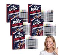 Stylos de peinture corporelle à base d'eau 12 couleurs pour les fans de la Coupe du monde - Marqueurs de peinture édition fan de la Coupe du monde - Stylos de encre acrylique pour vif (5 boîtes)