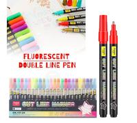 Stylos De Peinture Fluorescents Acryliques À Double Ligne, 24 Pièces, Marqueurs De Contour Pour Roche Céramique Verre Fournitures Scolaires