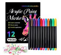 Stylos de peinture - Marqueurs de peinture sur roche - 12 couleurs de stylos de coloriage créatifs fournitures artistiques acryliques pour bois, tissu, verre, toile, travaux manuels
