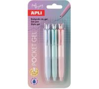 APLI Stylos gel 20499 - Blister 3 mini, encre bleue 0,5 mm, couleurs pastel, séchage rapide