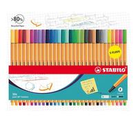 STABILO Stylo feutre point 88 pointe fine – Etui carton 30 stylos (dont 5 couleurs fluo)