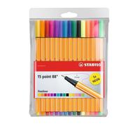Stylos Feutre - STABILO - Point 88 - Pochette de 15 - 5 Fluo - Pointe Fine 0,4 mm