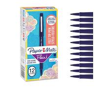 Stylos feutres Paper Mate Flair | Feutres de coloriage sans fuite à pointe moyenne (0,7 mm) | encre bleu marine | Idéal pour écrire, scrapbooking, dessiner, etc. | Boîte de 12
