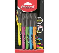 Stylos fluo - MAPED - Pochette de 5 - Couleurs assorties - Capuchons clipsables - Idéal pour la trousse