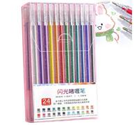 Stylos gel colorés - Encre pailletée - Pointe fine lisse - Marqueur gel arc-en- - Outil de bricolage - Stylo d'écriture décoratif - Journal - Scrapbooking - Caligraphie - Kit de livre de