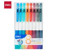 Stylos Gel Deli 0,5 mm, Fournitures de Bureau et Scolaires, Lot de 8 Couleurs, Pack de 8