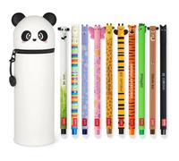 Stylos Gel Effaçables LEGAMI - Lot de 10 avec Trousse Panda 2 en 1