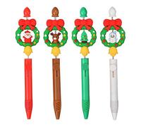 Stylos Gel Rétractables De Noël - 4 Pièces Rétractables Design Couronne Papeterie - Stylos Gel À Thème De Noël - Pour Écrire, Noter, Journaliser, Dessiner, Annoter, Pour Les Enseignants, Les Élèves, L