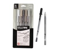 Stylos gel SAKURA Gelly Roll Moonlight 06 - Stylo encre pointe fine pour journaling, art ou dessin - Encre grise - Ligne fine - Lot de 5