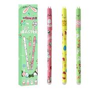 Stylos Lapin Mignons pour l'École & Pâques, Stylos Gel Effaçables pour Enfānts & Élèves, Idéal pour Agendas Cahiers & Dessin, Stýlos PVC 15cm, Multicolore - Stýlos à Bille Effaçables Set de 3 Pièces