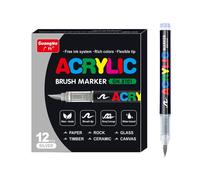 Stylos Marqueurs De Peinture Acrylique,Pinceau,Peinture Rupestre,Pierre,Céramique,Verre,Bois,Toile,Fournitures D'art De Bricolage,Dessin,36 Couleurs - Type Silver-12pcs