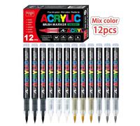 Stylos Marqueurs En Acrylique Noir/Blanc/Or/Argent, Marqueurs Artistiques Pour Peinture Sur Roche, Pierre,Mélanger La Couleur-12pcs