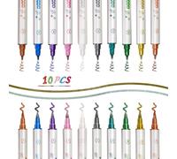 Stylos Marqueurs Métalliques À Double Pointe, Ensemble De 10 Marqueurs Permanents Doodle, Éblouissants, Couleurs Vives, Adaptés À La Peinture Rock