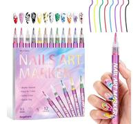 Stylos Nail Art 12 Couleurs, Pointes Fines, Séchage Rapide, Style Graffiti, Kit de Stylos Acryliques 3D pour Dessiner et Peindre Vos Ongles. Outils de Manucure DIY(Plastic tip)