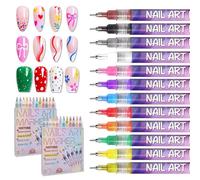 Stylos Nail Art - Pour une manucure créative et sans effort 12 couleurs, stylo vernis à ongles 3d dotting tool, crayon blanc, kit liner ongle enfant, pointes fines pour nail art graffiti